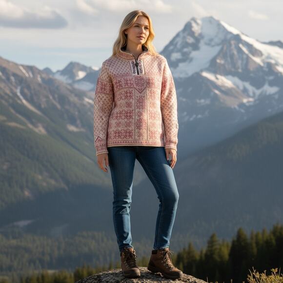 Dale of Norway Peace Knit Sweater Qtr Zip Womens Medium Pink 100% New Wool - Picture 14 of 15